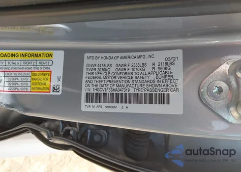 2021 Honda Accord Sport z USA, uszkodzony, nr VIN 1HGCV1F33MA047319